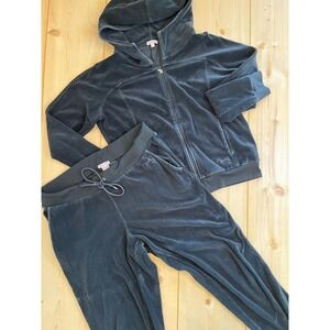 Vintage L Y2K Juicy Couture Black Velour Tracksuit Zip Hoodie L Pants‎ XL Set